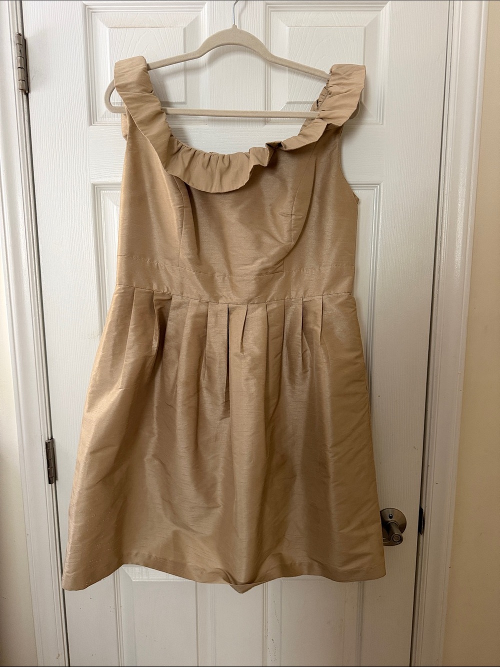 Lula Kate champagne ruffle neck cocktail dress sz 16